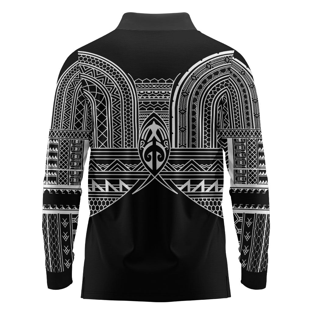 Philippines Igorot Tribal Inspired Long Sleeve Polo Shirt Black Version LT05 - Polynesian Pride
