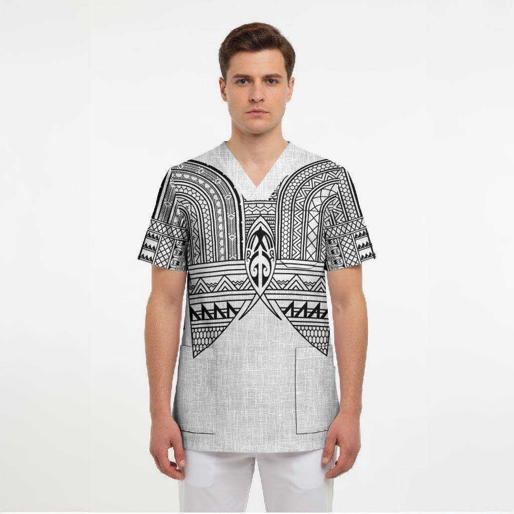 Philippines Igorot Tribal Inspired Scrub Top White Version LT05 - Polynesian Pride