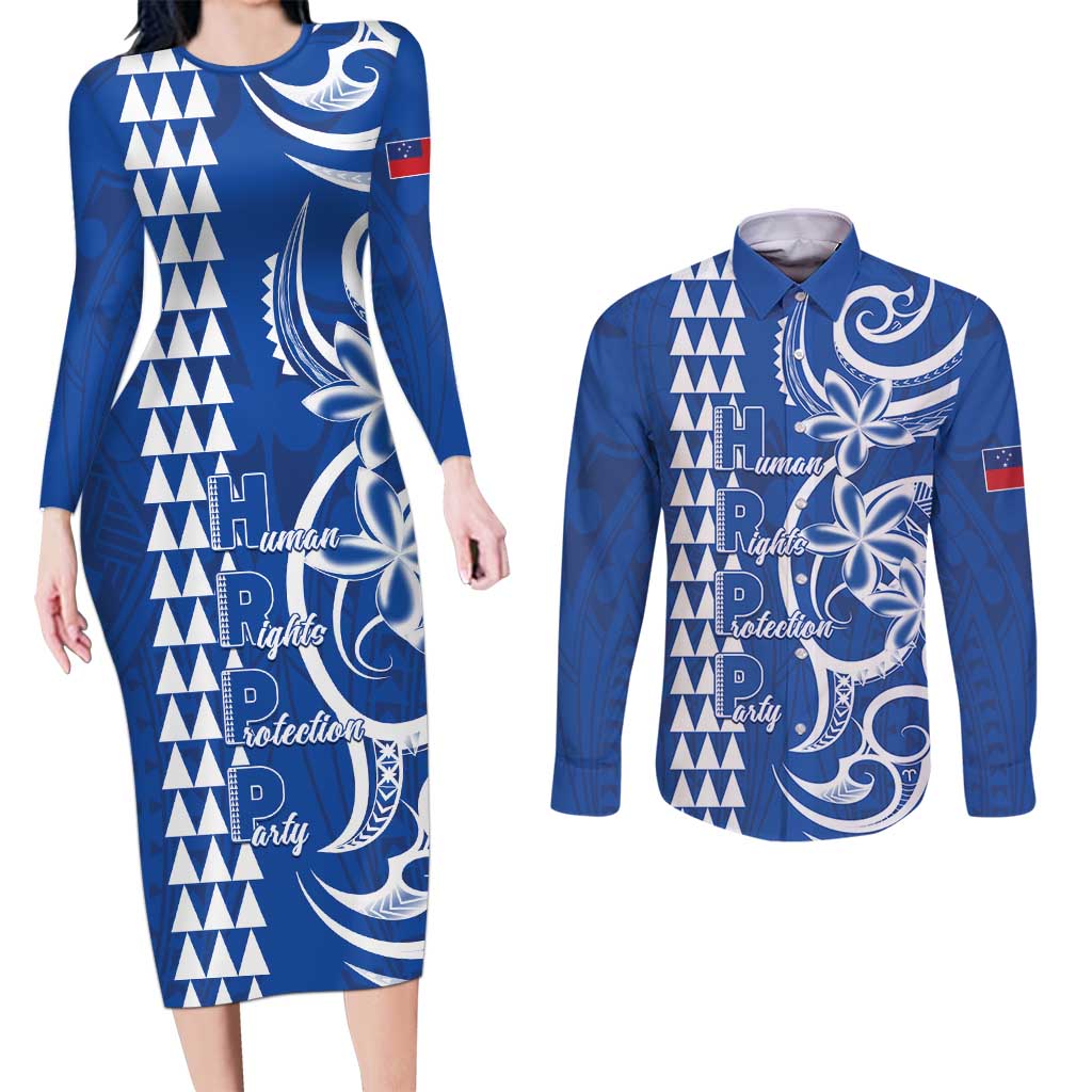 Samoa HRPP Party Couples Matching Long Sleeve Bodycon Dress and Long Sleeve Button Shirt Polynesian Pattern - Polynesian Pride