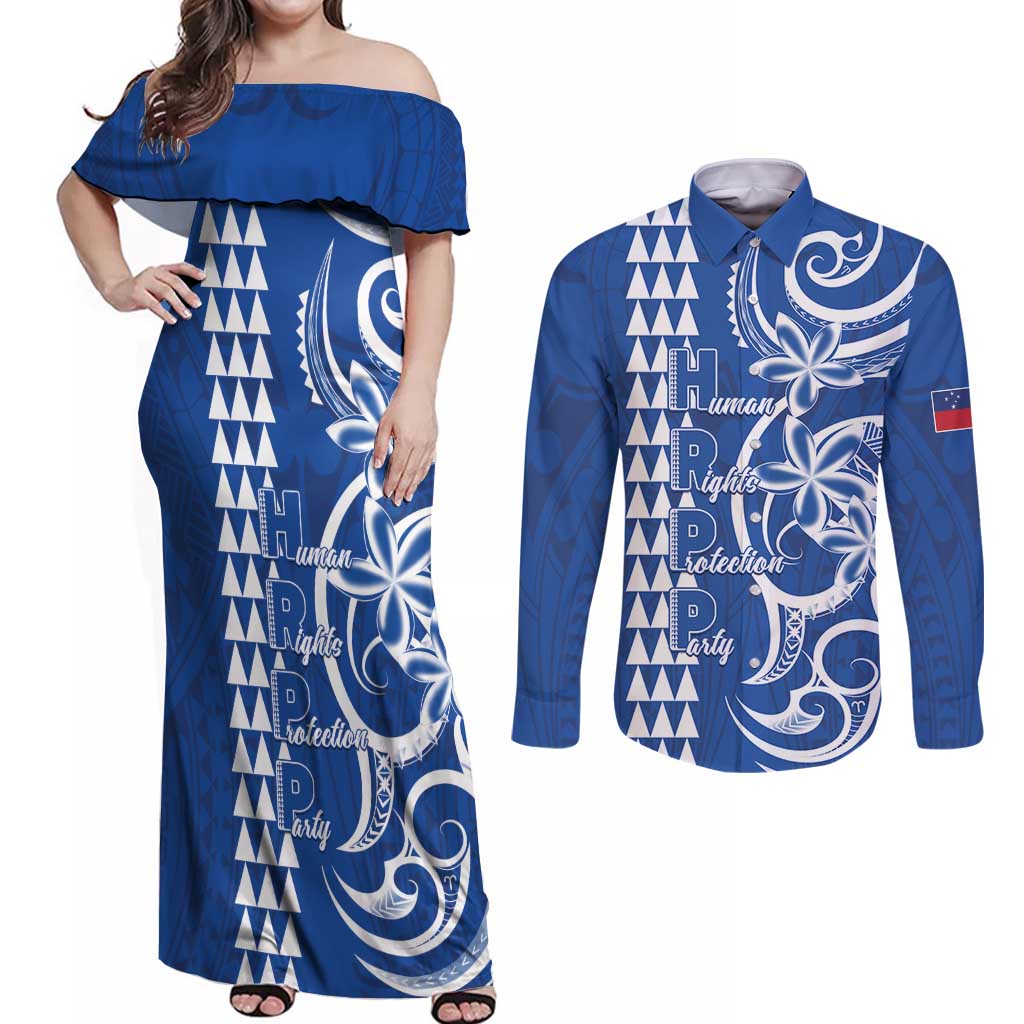 Samoa HRPP Party Couples Matching Off Shoulder Maxi Dress and Long Sleeve Button Shirt Polynesian Pattern - Polynesian Pride