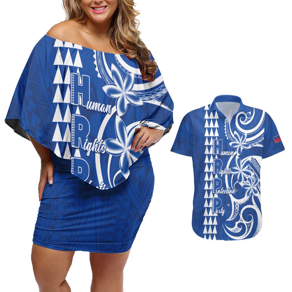 Samoa HRPP Party Couples Matching Off Shoulder Short Dress and Hawaiian Shirt Polynesian Pattern - Polynesian Pride
