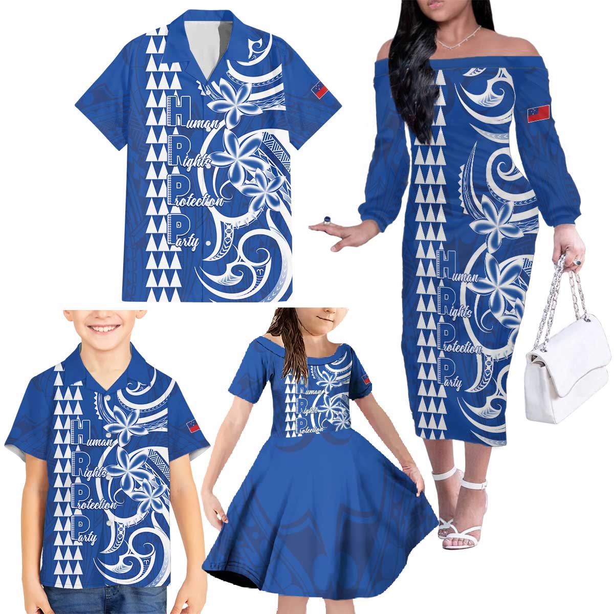 Samoa HRPP Party Family Matching Off The Shoulder Long Sleeve Dress and Hawaiian Shirt Polynesian Pattern - Polynesian Pride