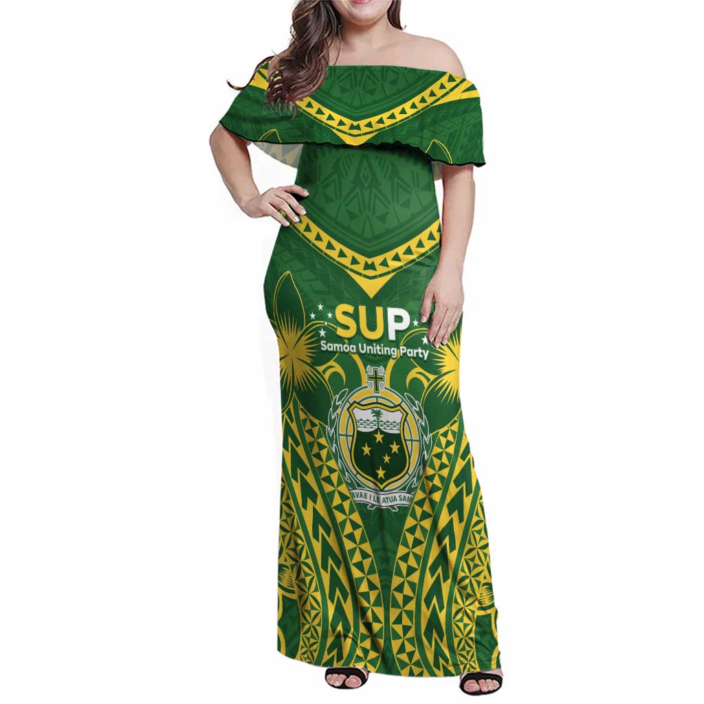 Samoa SUP Family Matching Off Shoulder Maxi Dress and Hawaiian Shirt Samoan Coat Of Arms - Polynesian Pride