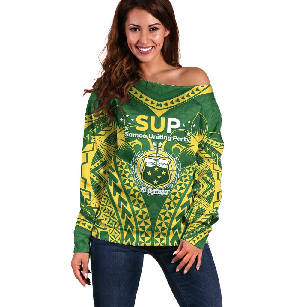 Samoa SUP Off Shoulder Sweater Samoan Coat Of Arms - Polynesian Pride