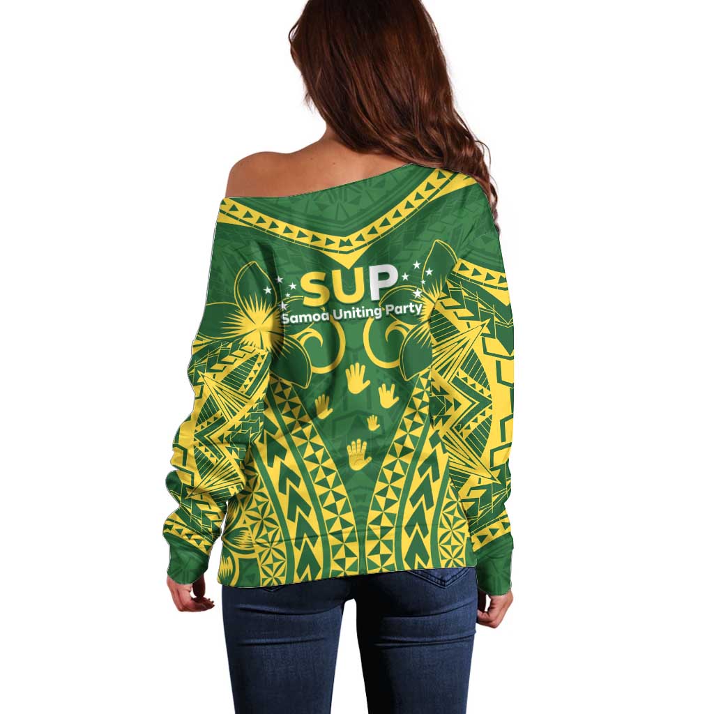 Samoa SUP Off Shoulder Sweater Samoan Coat Of Arms - Polynesian Pride