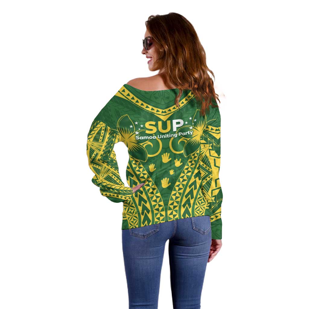 Samoa SUP Off Shoulder Sweater Samoan Coat Of Arms - Polynesian Pride