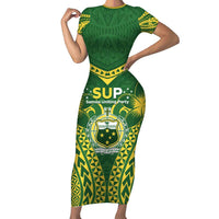 Samoa SUP Short Sleeve Bodycon Dress Samoan Coat Of Arms - Polynesian Pride