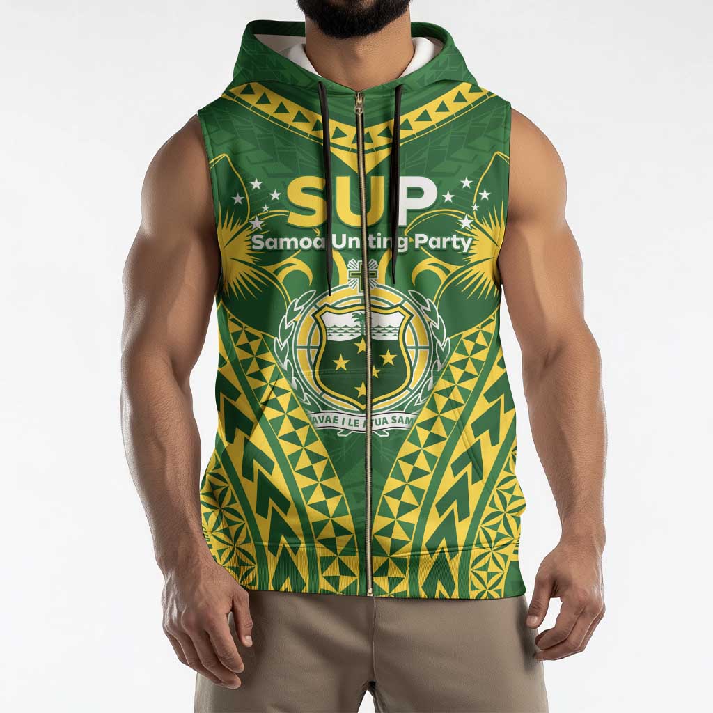 Samoa SUP Sleeveless Zip Hoodie Samoan Coat Of Arms - Polynesian Pride