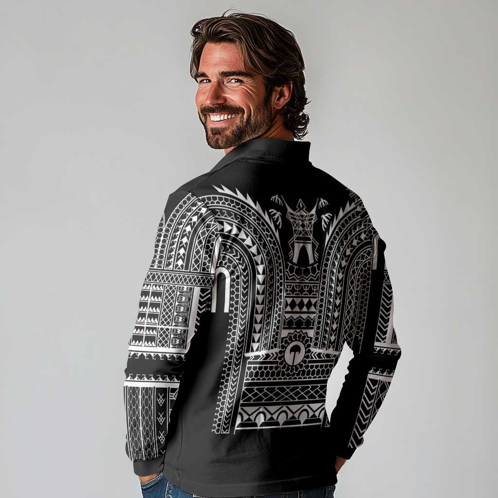 Philippines Igorot Tribal Art Tattoo Black Long Sleeve Polo Shirt - Polynesian Pride
