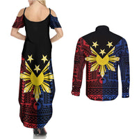 Philippines Sun Star Couples Matching Summer Maxi Dress and Long Sleeve Button Shirt Igorot Tribal Inspiration - Polynesian Pride