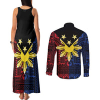 Philippines Sun Star Couples Matching Tank Maxi Dress and Long Sleeve Button Shirt Igorot Tribal Inspiration - Polynesian Pride