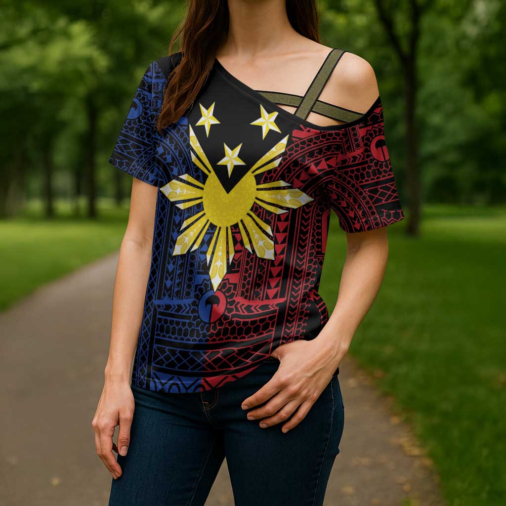 Philippines Sun Star Cross Shoulder Shirt Igorot Tribal Inspiration - Polynesian Pride