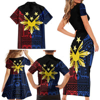 Philippines Sun Star Family Matching Short Sleeve Bodycon Dress and Hawaiian Shirt Igorot Tribal Inspiration - Polynesian Pride