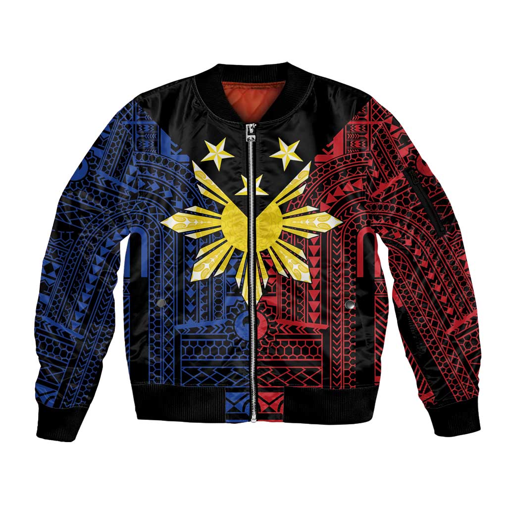 Philippines Sun Star Sleeve Zip Bomber Jacket Igorot Tribal Inspiration - Polynesian Pride