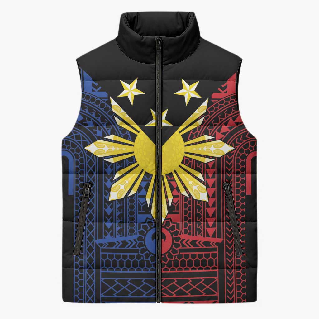 Philippines Sun Star Sleeveless Puffer Jacket Igorot Tribal Inspiration - Polynesian Pride