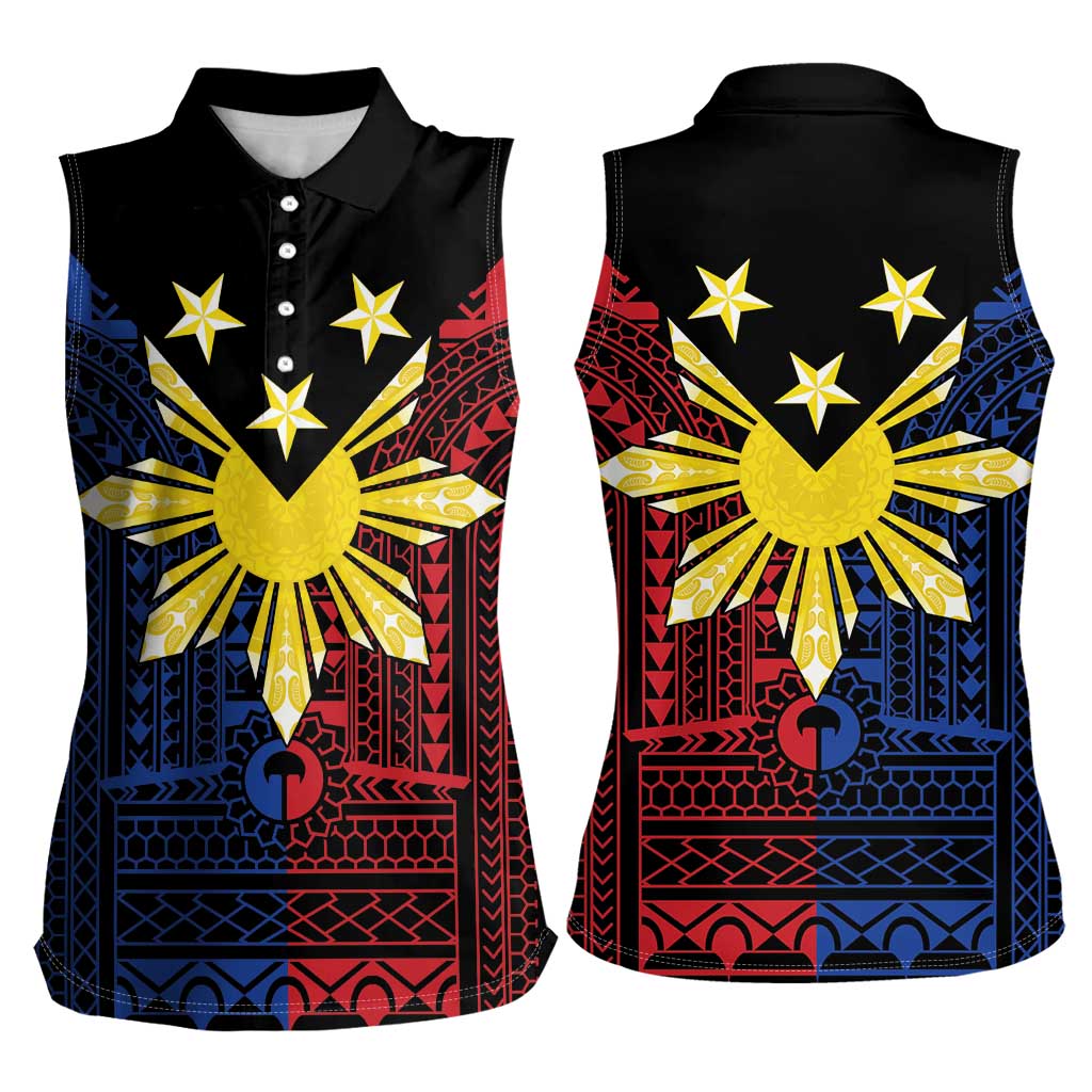 Philippines Sun Star Women Sleeveless Polo Shirt Igorot Tribal Inspiration - Polynesian Pride