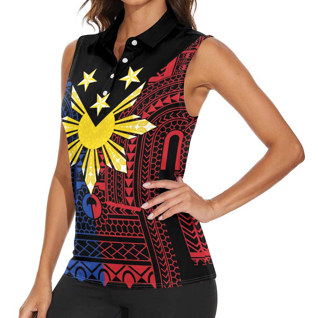 Philippines Sun Star Women Sleeveless Polo Shirt Igorot Tribal Inspiration - Polynesian Pride
