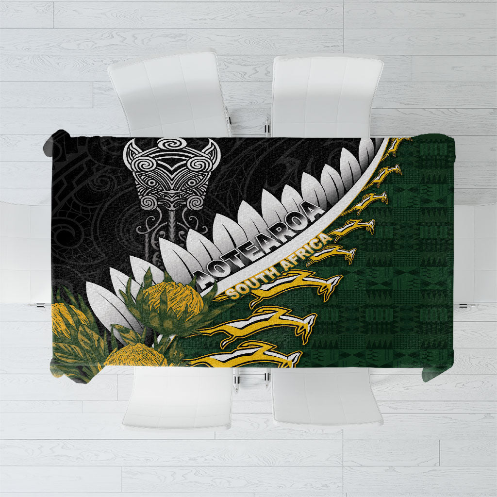 Rugby New Zealand And South Africa Tablecloth Silver Fern With Springboks