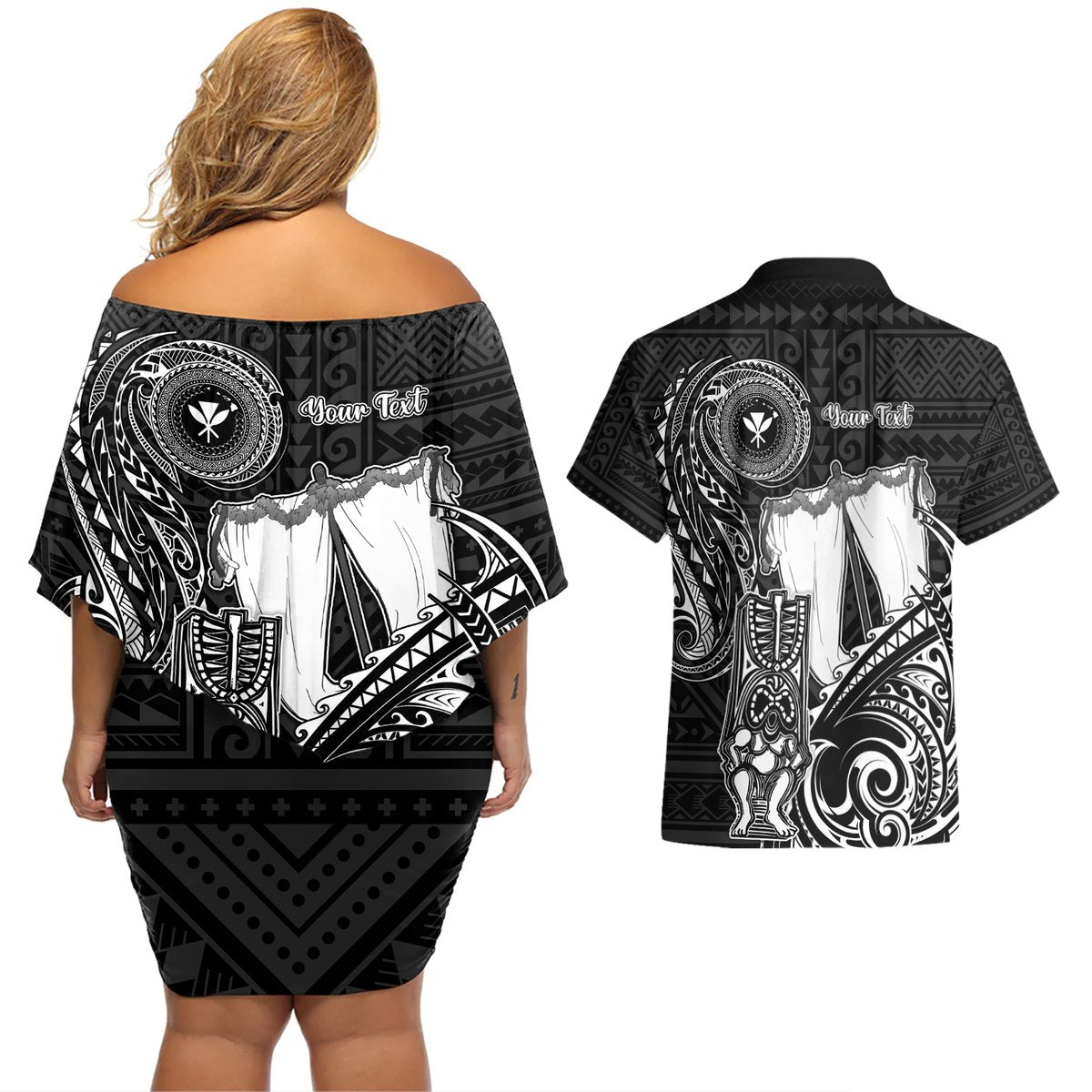 Personalized Hawaii Makahiki Season Couples Matching Off Shoulder Short Dress and Hawaiian Shirt Akua Loa Polynesian Pattern LT05 - Polynesian Pride