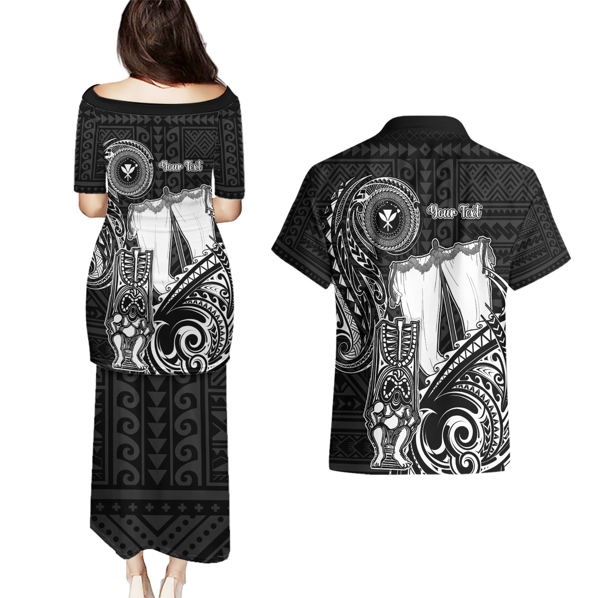 Personalized Hawaii Makahiki Season Couples Matching Puletasi Dress and Hawaiian Shirt Akua Loa Polynesian Pattern LT05 - Polynesian Pride