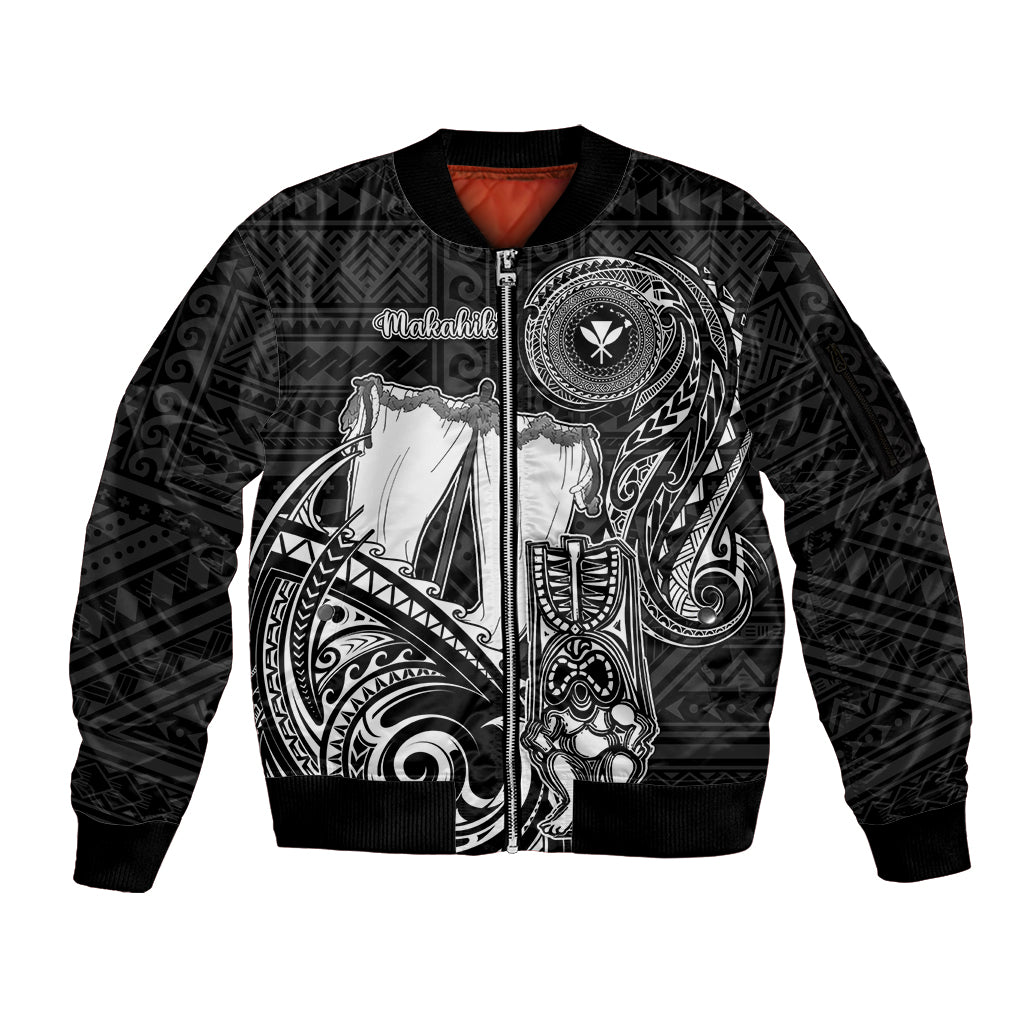 Personalized Hawaii Makahiki Season Sleeve Zip Bomber Jacket Akua Loa Polynesian Pattern LT05 Unisex Black - Polynesian Pride