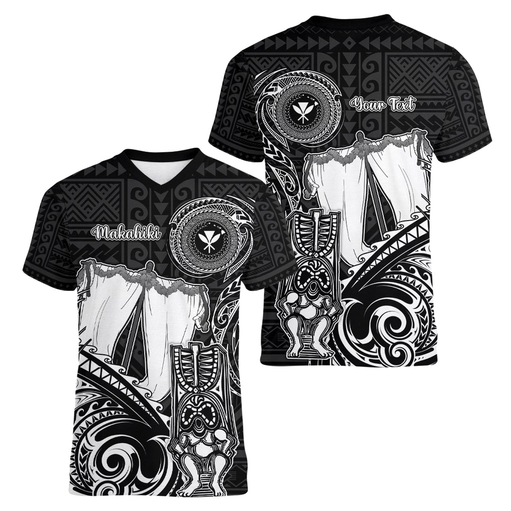 Personalized Hawaii Makahiki Season Women V Neck T Shirt Akua Loa Polynesian Pattern LT05 - Polynesian Pride