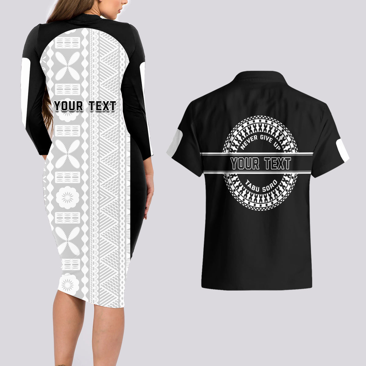 Personalized Fiji Obstacle Race 2023 Couples Matching Long Sleeve Bodycon Dress and Hawaiian Shirt Never Give Up LT05 - Polynesian Pride