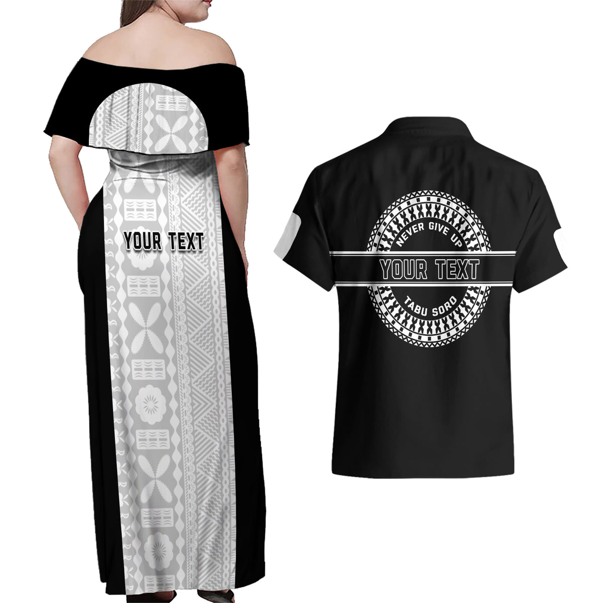 Personalized Fiji Obstacle Race 2023 Couples Matching Off Shoulder Maxi Dress and Hawaiian Shirt Never Give Up LT05 - Polynesian Pride