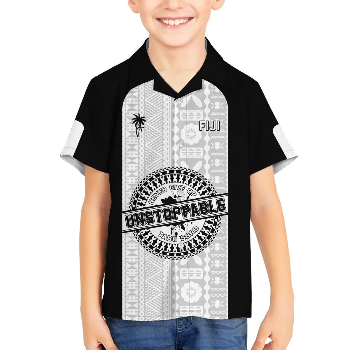 Personalized Fiji Obstacle Race 2023 Family Matching Long Sleeve Bodycon Dress and Hawaiian Shirt Never Give Up LT05 Son's Shirt Black - Polynesian Pride