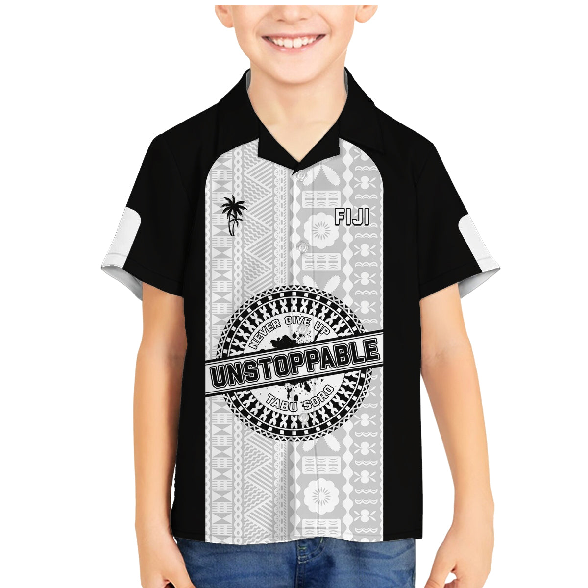 Personalized Fiji Obstacle Race 2023 Family Matching Mermaid Dress and Hawaiian Shirt Never Give Up LT05 Son's Shirt Black - Polynesian Pride