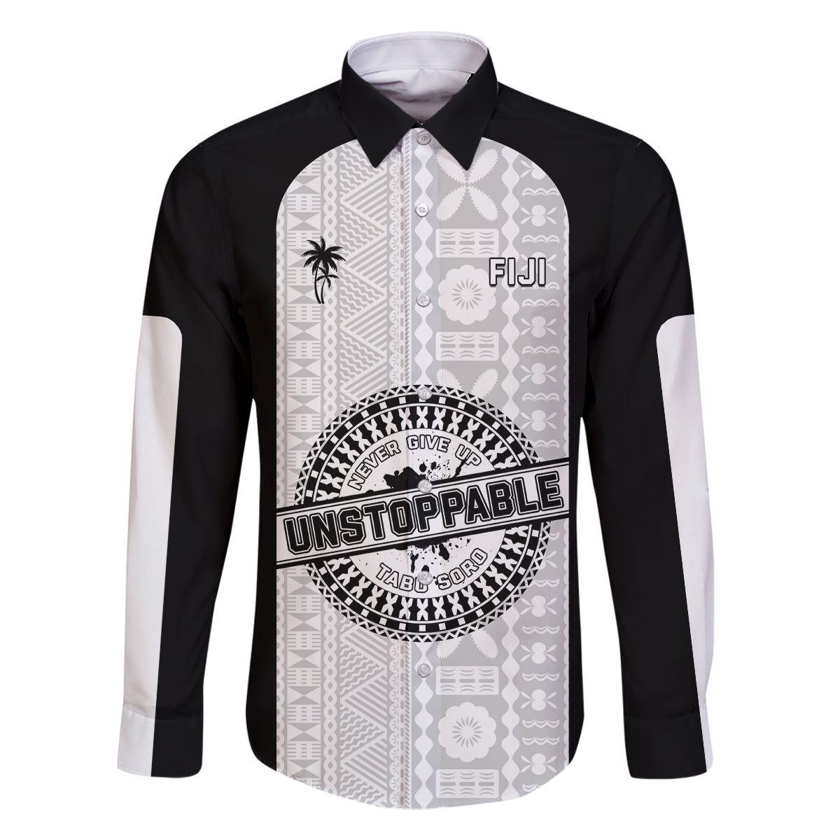 Personalized Fiji Obstacle Race 2023 Family Matching Off Shoulder Maxi Dress and Hawaiian Shirt Never Give Up LT05 Dad's Shirt - Long Sleeve Black - Polynesian Pride