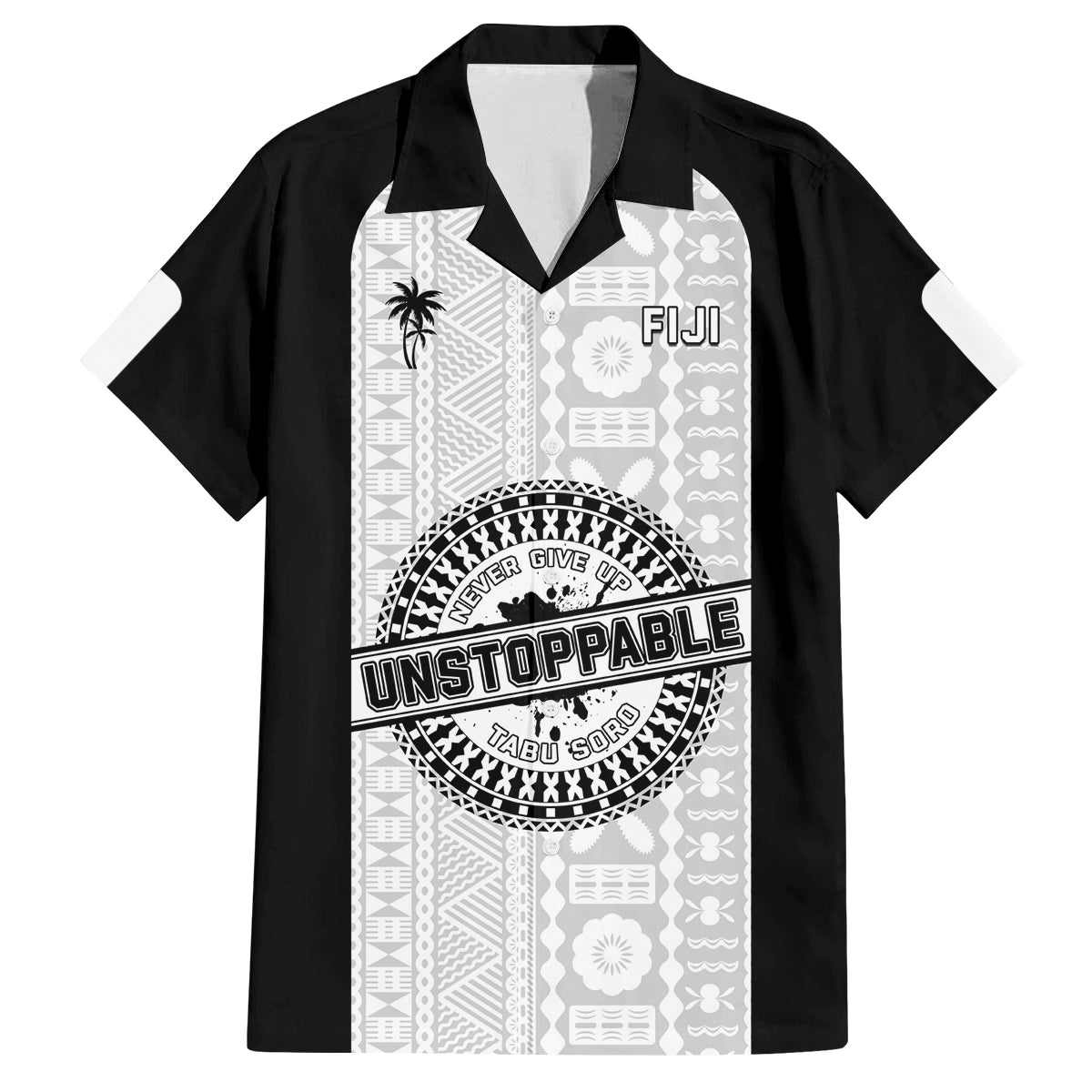 Personalized Fiji Obstacle Race 2023 Family Matching Off Shoulder Short Dress and Hawaiian Shirt Never Give Up LT05 Dad's Shirt - Short Sleeve Black - Polynesian Pride