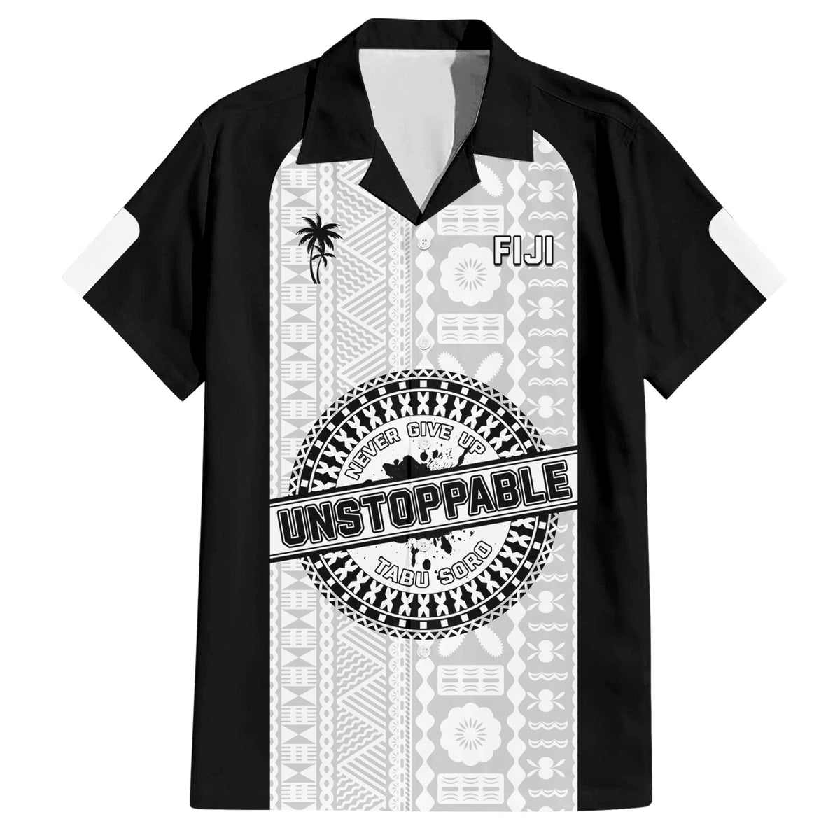 Personalized Fiji Obstacle Race 2023 Family Matching Short Sleeve Bodycon Dress and Hawaiian Shirt Never Give Up LT05 Dad's Shirt - Short Sleeve Black - Polynesian Pride