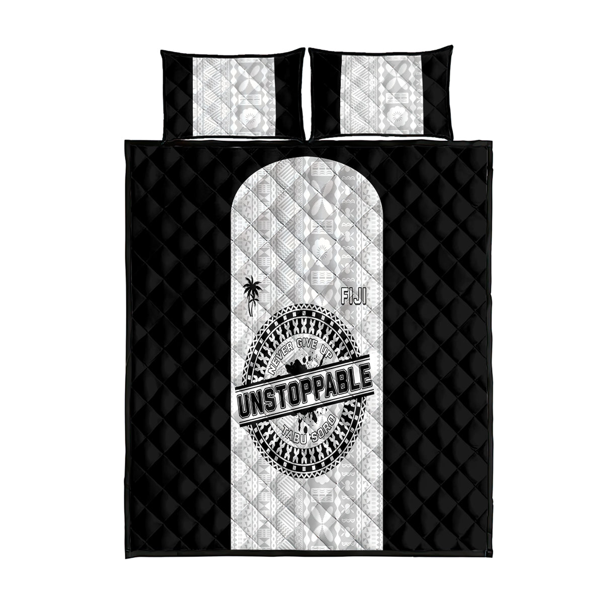 Fiji Obstacle Race 2023 Quilt Bed Set Never Give Up LT05 Black - Polynesian Pride