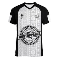 Personalized Fiji Obstacle Race 2023 Women V Neck T Shirt Never Give Up LT05 Female Black - Polynesian Pride