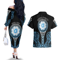 Personalized Fiji Obstacle Race 2023 Couples Matching Off The Shoulder Long Sleeve Dress and Hawaiian Shirt Go Champion LT05 - Polynesian Pride