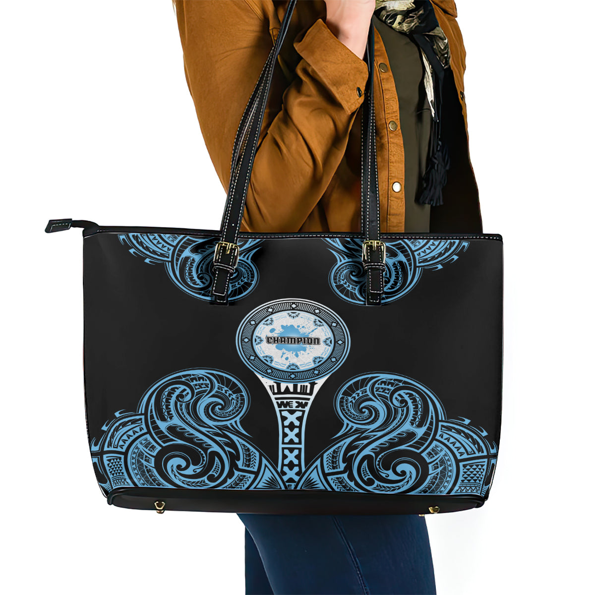 Fiji Obstacle Race 2023 Leather Tote Bag Go Champion LT05 - Polynesian Pride