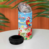 Hawaii Christmas 4 in 1 Can Cooler Tumbler Funny Macaw Parrot Tropical Vibe