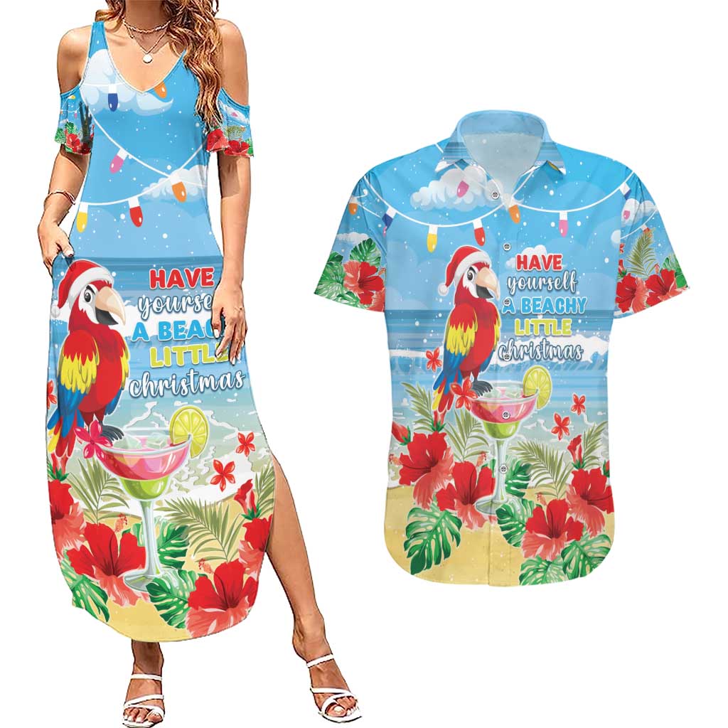 Hawaii Christmas Couples Matching Summer Maxi Dress and Hawaiian Shirt Funny Macaw Parrot Tropical Vibe