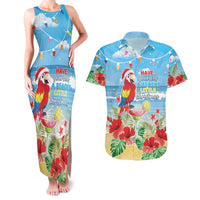 Hawaii Christmas Couples Matching Tank Maxi Dress and Hawaiian Shirt Funny Macaw Parrot Tropical Vibe