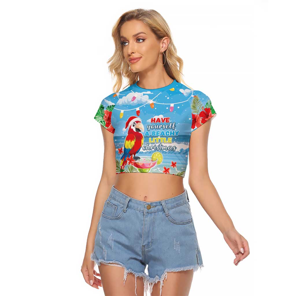 Hawaii Christmas Raglan Cropped T Shirt Funny Macaw Parrot Tropical Vibe