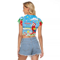 Hawaii Christmas Raglan Cropped T Shirt Funny Macaw Parrot Tropical Vibe