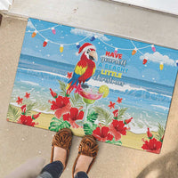 Hawaii Christmas Rubber Doormat Funny Macaw Parrot Tropical Vibe