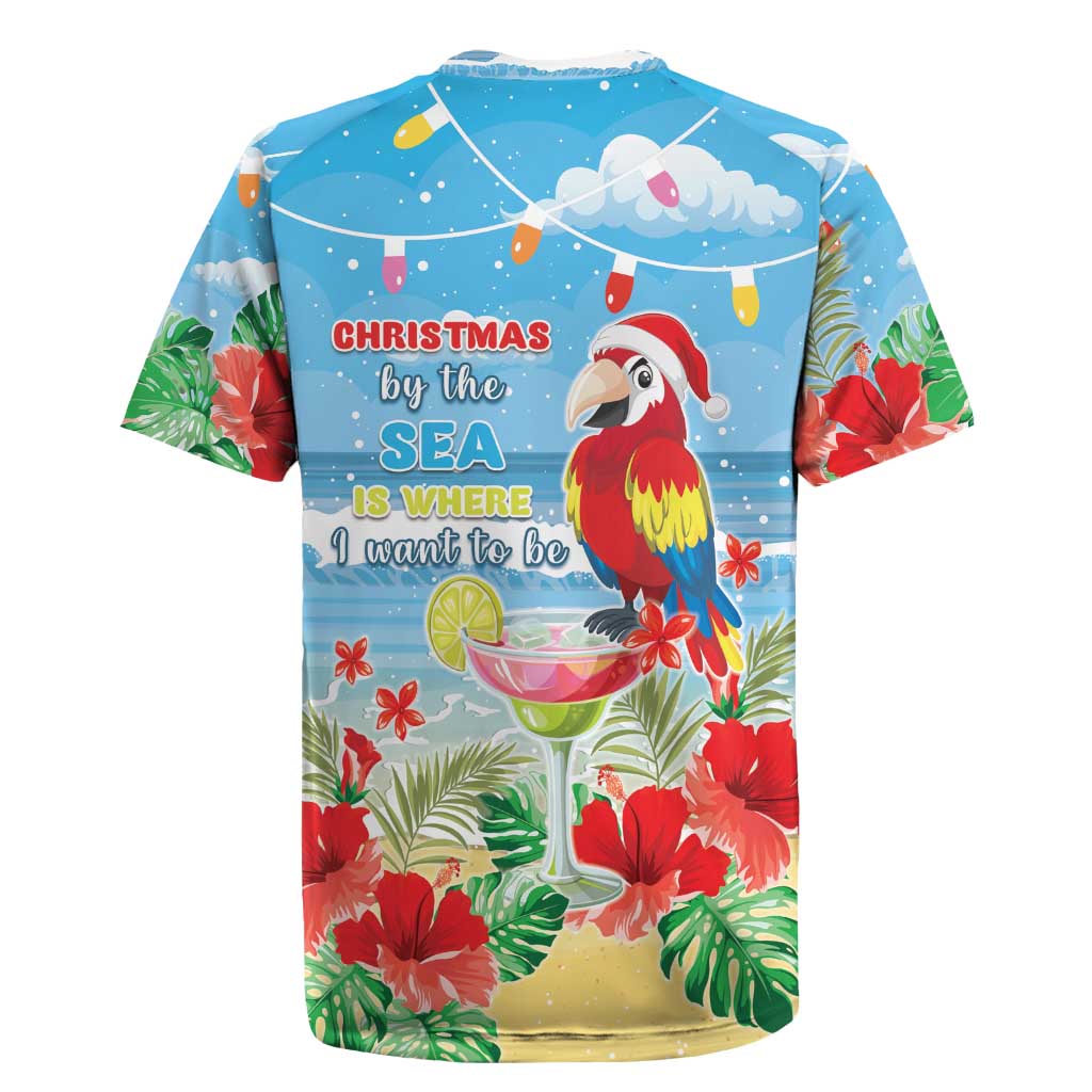 Hawaii Christmas Rugby Jersey Funny Macaw Parrot Tropical Vibe