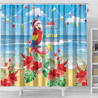 Hawaii Christmas Shower Curtain Funny Macaw Parrot Tropical Vibe