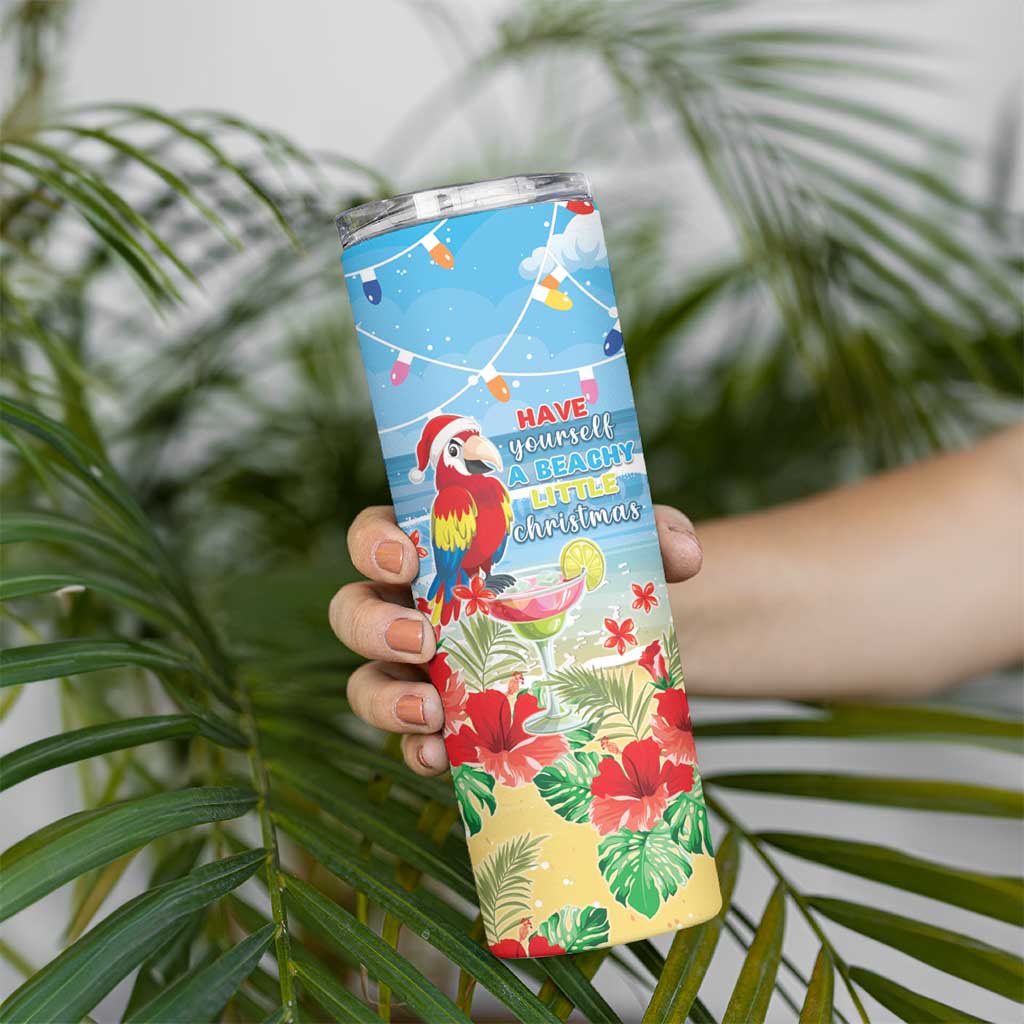 Hawaii Christmas Skinny Tumbler Funny Macaw Parrot Tropical Vibe
