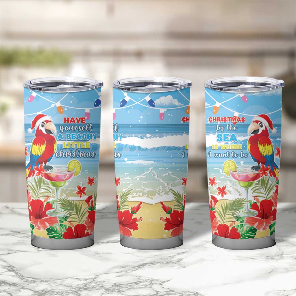 Hawaii Christmas Tumbler Cup Funny Macaw Parrot Tropical Vibe