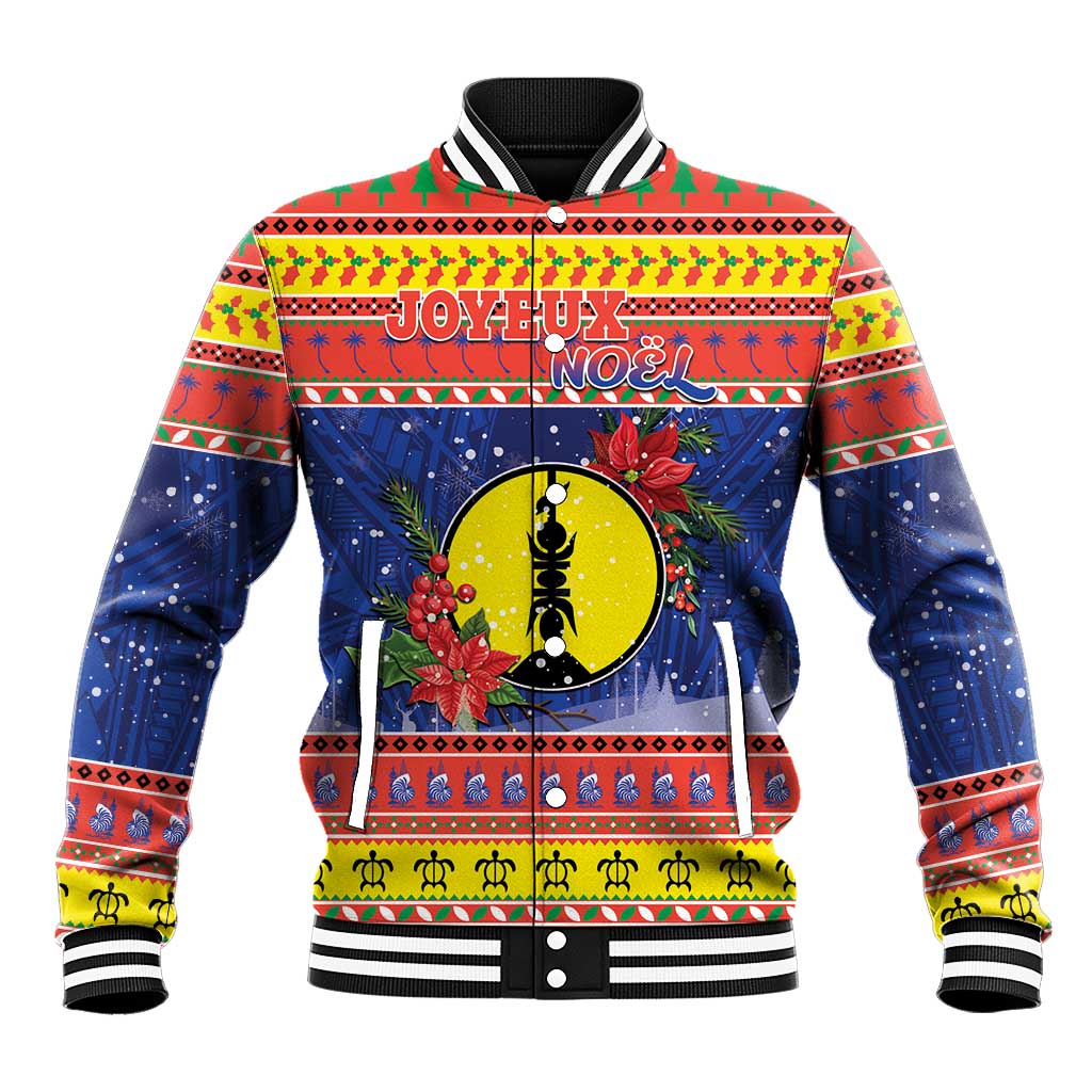 New Caledonia Christmas Baseball Jacket Kanaky Poinsettia Joyeux Noel LT05 Unisex Red - Polynesian Pride