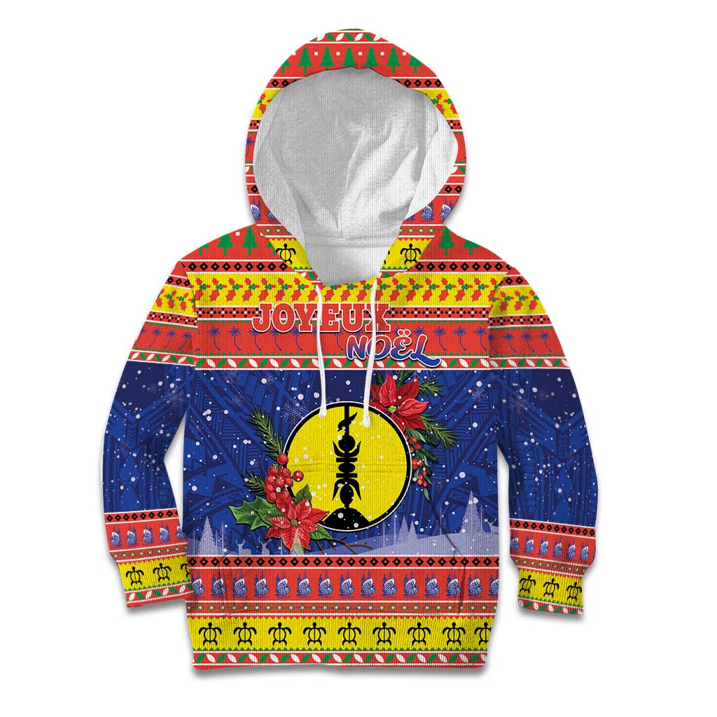 New Caledonia Christmas Kid Hoodie Kanaky Poinsettia Joyeux Noel LT05 Hoodie Red - Polynesian Pride