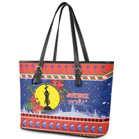 New Caledonia Christmas Leather Tote Bag Kanaky Poinsettia Joyeux Noel